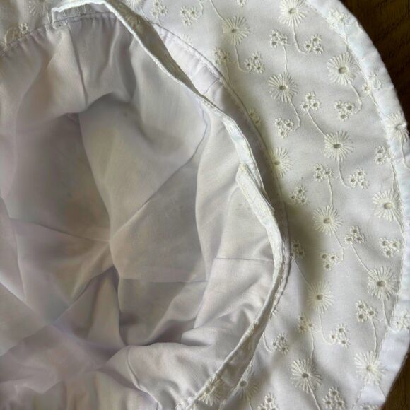 Toddler Sun Hat Summer Beach Hat with Strap Outdoor White Eyelet Bucket Hat 2-4T - Picture 4 of 6